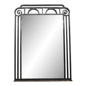1940s French Art Deco Steel Mirror With Marble Base