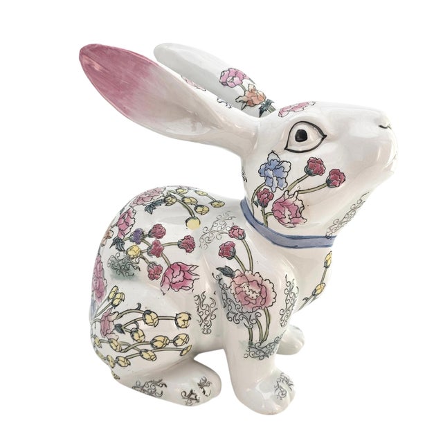 Vintage Botanical Floral Porcelain Rabbit Figurine 10.5" For Sale - Image 12 of 15
