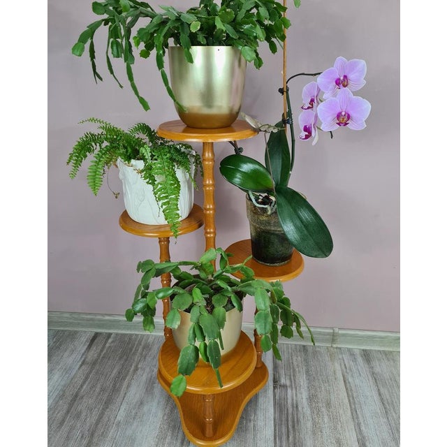 Wood Wooden Standing Flower Stand, 1970s For Sale - Image 7 of 8