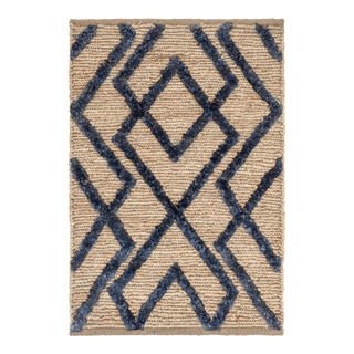 Bunny Williams for Dash & Albert Marco Navy Jute Soumak Woven Rug, 7' 6" x 9' 6" For Sale