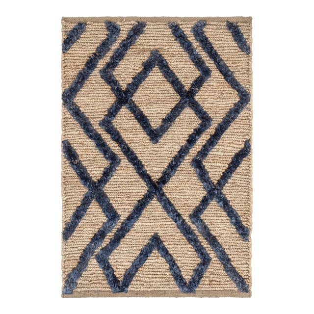 Bunny Williams for Dash & Albert Marco Navy Jute Soumak Woven Rug, 7' 6" x 9' 6" For Sale