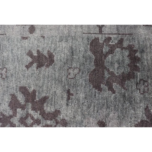 Modern Hand Knotted Oushak Rug in Wool With Sub-Geometric Design in Green and Brown For Sale In Atlanta - Image 6 of 13