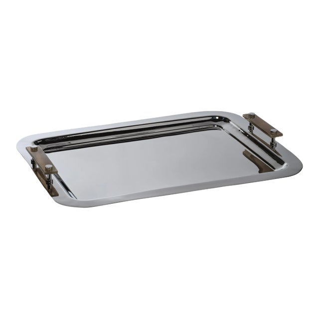 Bayeux Steel Serving Tray with Horn Handles For Sale