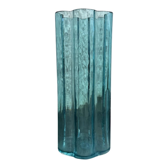 1950s Mid Century Modern Jens Quistgaard Dansk Finland Scalloped Blue Glass Vase For Sale