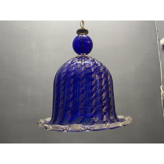 Murano Cobalt Blue Glass Pendant Light, Italy, 1980s For Sale - Image 9 of 13