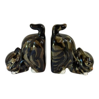 Vintage Ceramic Cat Bookends - a Pair For Sale
