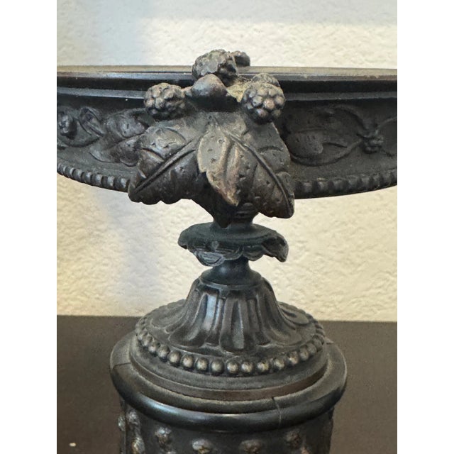 Pair of 19th Century Bronze Neoclassical Tazza Urns on Black Marble Bases For Sale In Los Angeles - Image 6 of 8