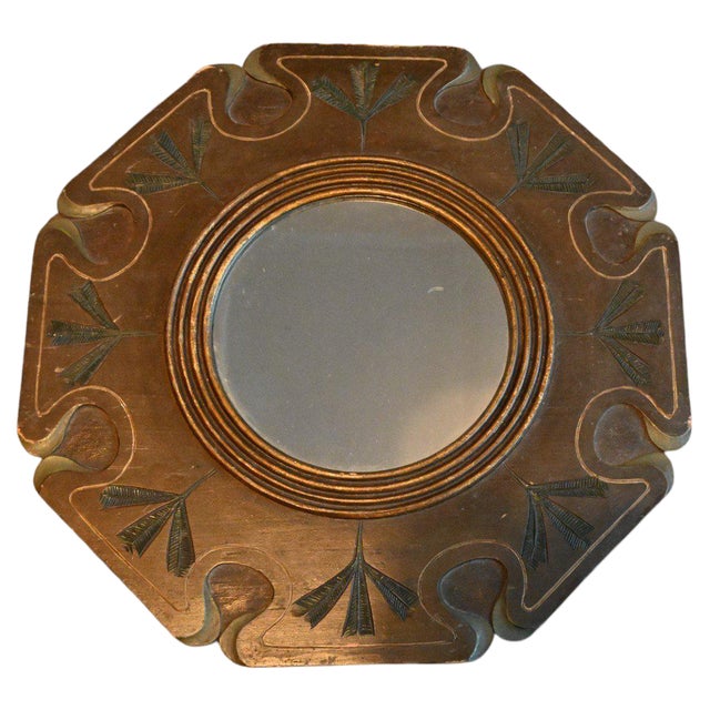 Art Nouveau Style Round Painted Wooden Mirror For Sale