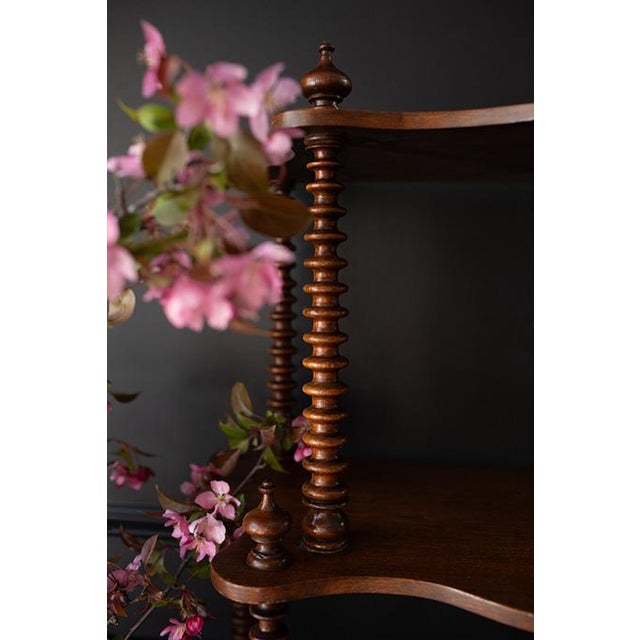 Gemstone Antique Victorian Spool Turned Etagere, Tabletop Display Shelf With Serpentine Front For Sale - Image 7 of 17