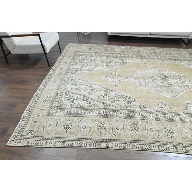 Textile 1970s Vintage Persian Handmade Wool Cotton Beige Area Rug For Sale - Image 7 of 11