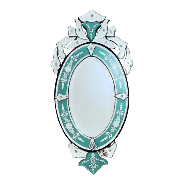 Early 20th Century Venetian Glass Mirror - Etched & Reverse Painted For Sale