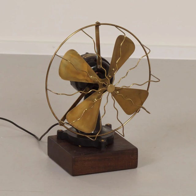 Rare cast iron table fan with brass blades made by E.M.I. Utrecht, 1938 (Elektrotechnische Mechanische Industrie, founded...