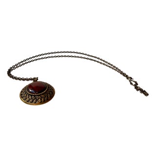 Bronze Shield Pendant Necklace with Blood Jasper from Pentti Sarpaneva, 1960s For Sale