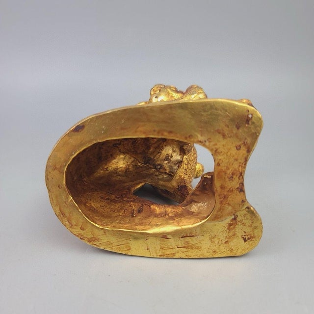 Gilt Bronze Qilin Paperweight – 3.9" Mythical Beast Sculpture With Scale Detail For Sale - Image 9 of 9