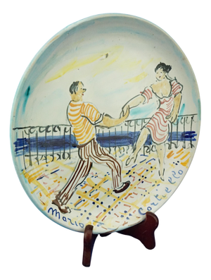 Ceramic Plate with Dancing Couple by Mario Cortiello, Naples, Italy, 1940s