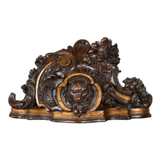Black Forest Swiss 1900s Carved Wooden Fragment with Bear Motif and Gilt Accents For Sale