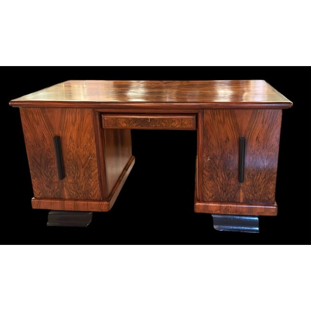 Art Deco Art Deco Large Italian Desk With Double Doors and Drawers For Sale - Image 3 of 12