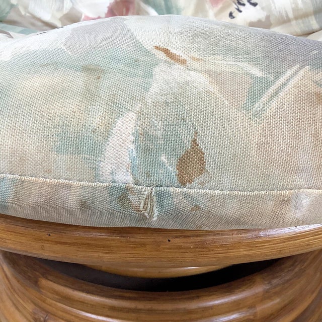 Pair of Vintage Rattan Swivel Egg Pod Lounge Chairs, Stacked Pedestal Base For Sale - Image 11 of 12