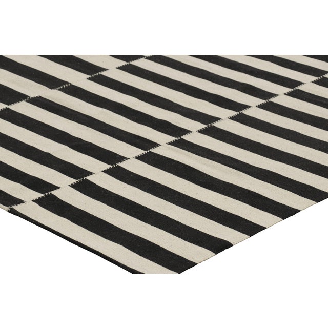 Rug & Kilim’s Contemporary Kilim With Textural Black and White Stripes For Sale In New York - Image 6 of 7