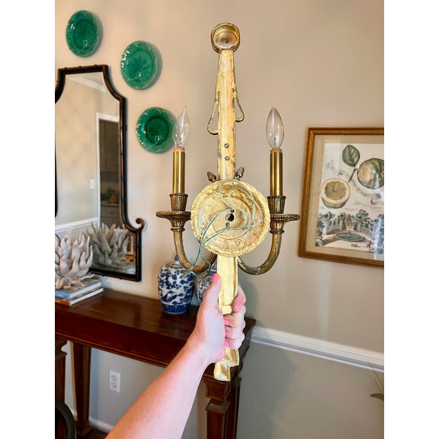 Bronze Vintage French Louis XVI Gilt Bronze Double-Arm Rope and Tassel Wall Sconces - a Pair For Sale - Image 8 of 13