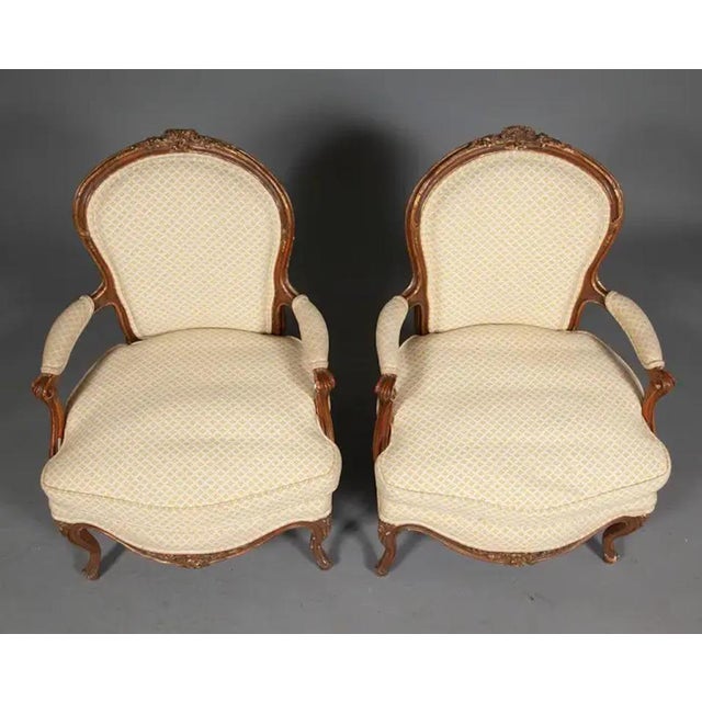 Mid 19th Century Louis XV Style Pair 19th Century French Bergères Armchairs For Sale - Image 5 of 9