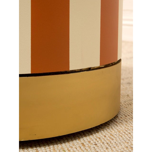 Wood Mid 20th Century Postmodern Orange and Cream Striped Pedestal Dining Table With Glass Top For Sale - Image 7 of 9