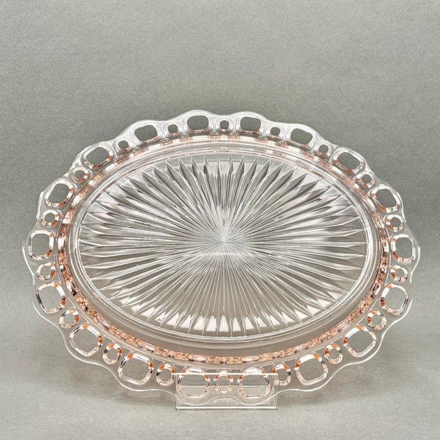 Pink Vintage Pink Anchor Hocking “Old Colony” Lace Edge Depression Glass Serving Platter For Sale - Image 8 of 8