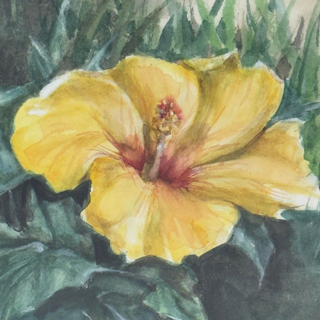 Patti Touchton Original Watercolor Yellow Hibiscus Florida Botanical Painting For Sale - Image 4 of 12