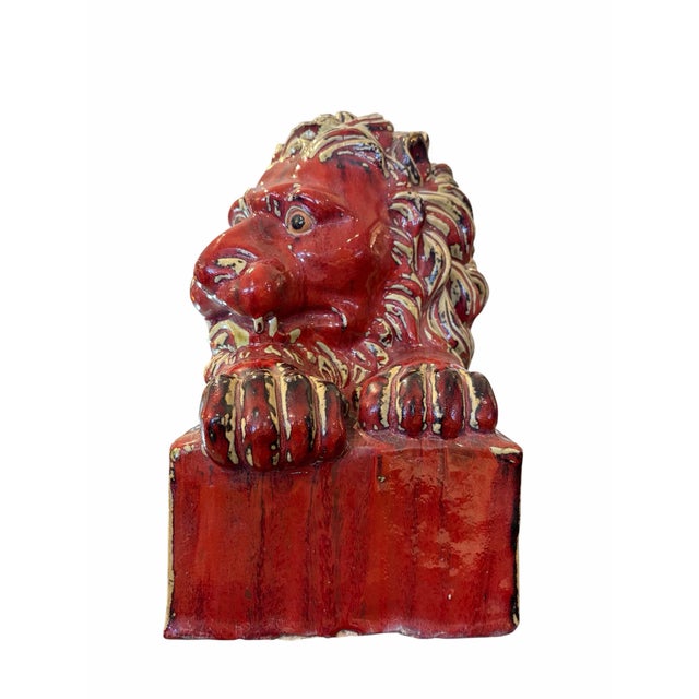Pair Oxblood Glaze Art Deco Lions For Sale - Image 4 of 5