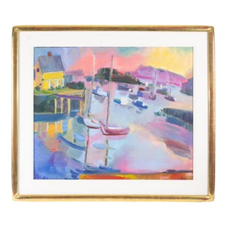 1994 “Blue Harbor” Oil on Canvas Painting By For Sale