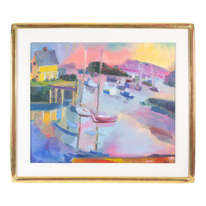 1994 “Blue Harbor” Oil on Canvas Painting By