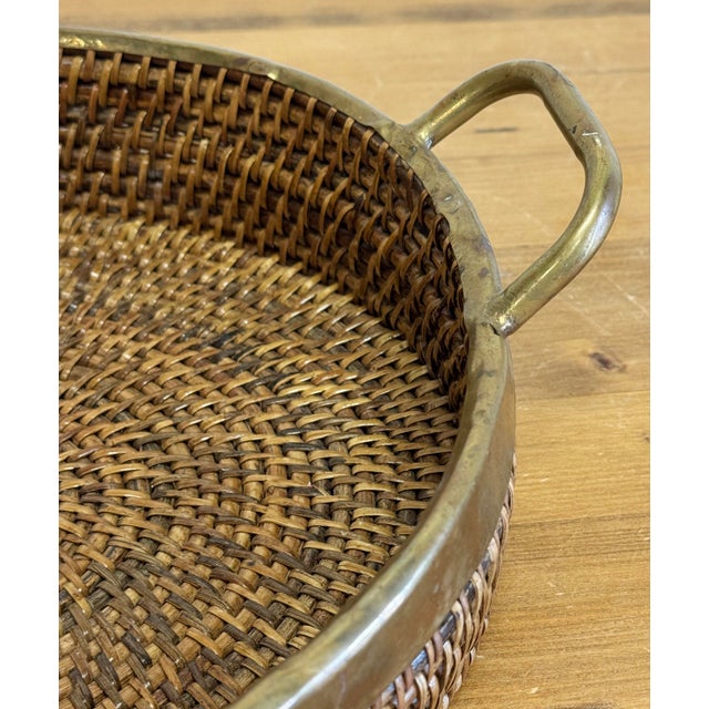 Large Vintage Crespi Style Coiled Rattan Tray For Sale - Image 9 of 10
