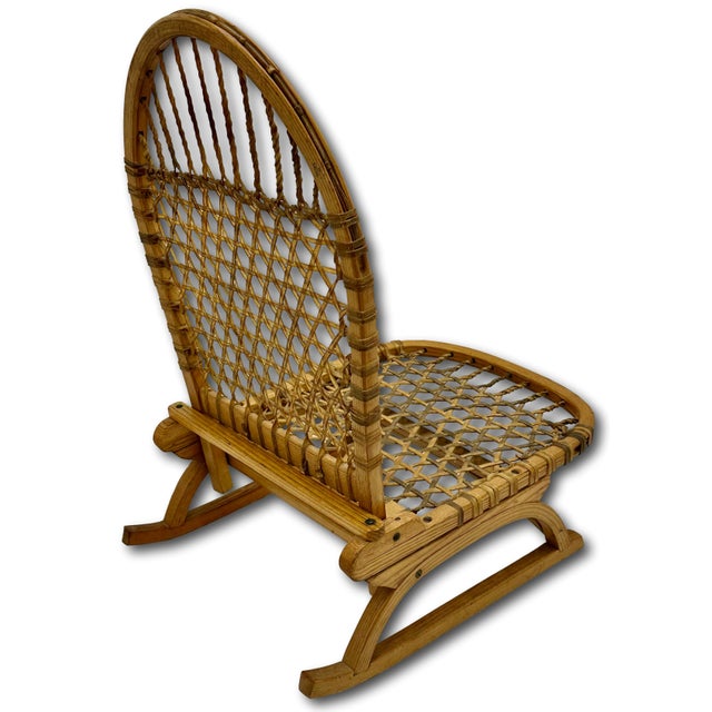 Vintage Mid 1900s Stream Bent Ash Wood & Hand Woven Leather - Hide Folding Low Chair for Canoes, Camping Etc. For Sale - Image 11 of 18