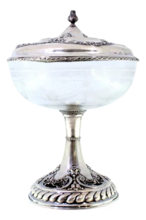Silver and Acid-Etched Glass Bonbonniere with Embossed Bows, Garlands and Cut-Out Applications