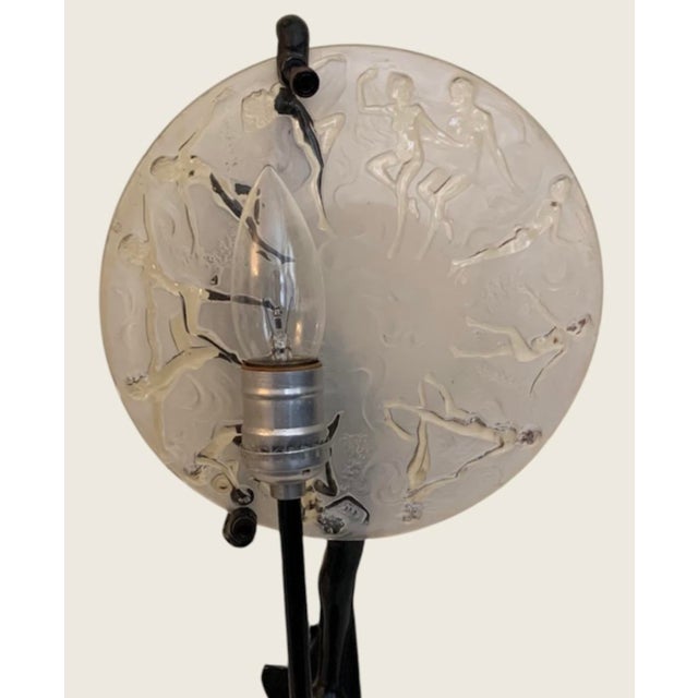 Black 1980s Art Deco Frankart Nude With Consolidated Glass Moon Lamps by Sarsaparilla - a Pair For Sale - Image 8 of 9