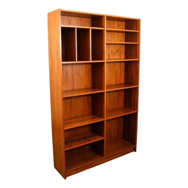 Mid Century Danish Modern Bookshelf Tall Teak Wood Shelving Unit Adjustable MCM For Sale