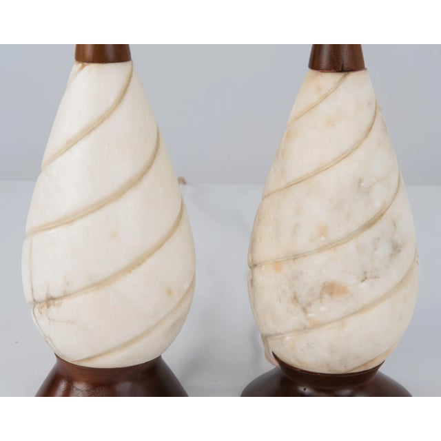 Mid Century Marble Walnut Lamps Italy - a Pair For Sale - Image 10 of 13