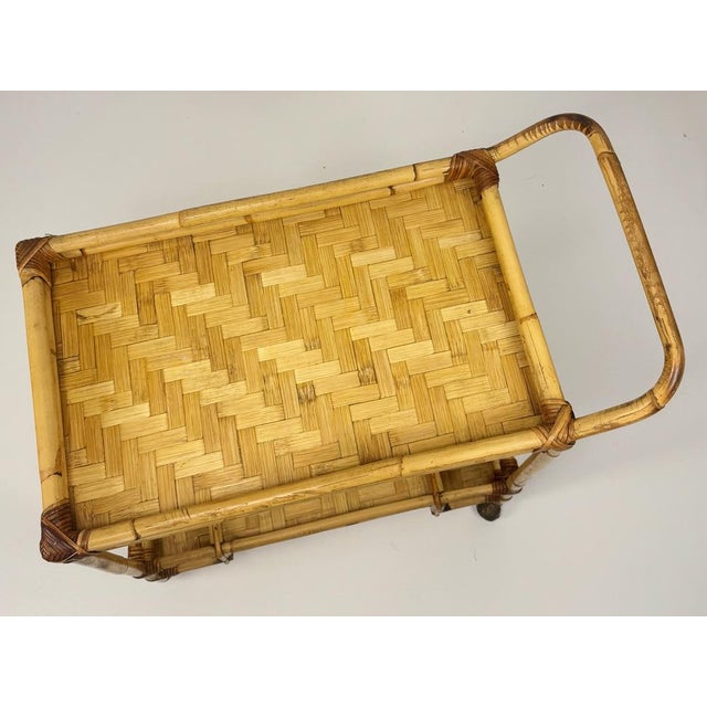 1970s Mid-Century Modern Bamboo Serving Bar Cart, Italy, 1970s For Sale - Image 5 of 8