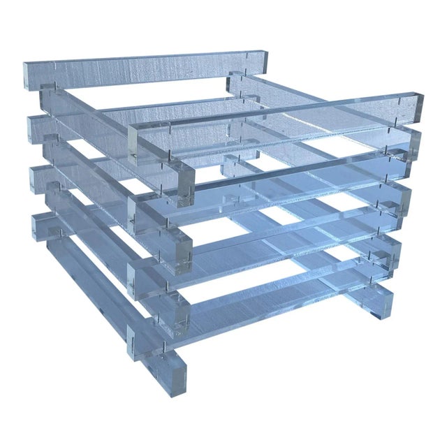 1970s Square Stacked Lucite Glass Top Coffee Table For Sale In Philadelphia - Image 6 of 7