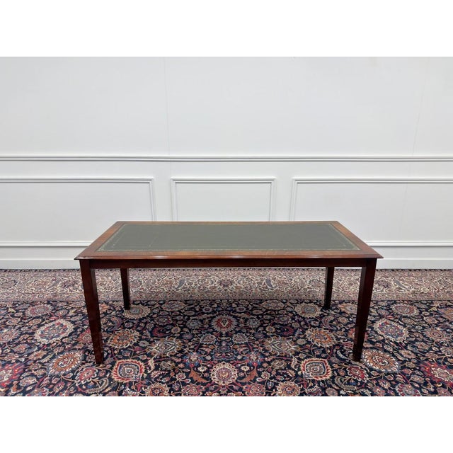 English Wood Writing Desk with Leather Top For Sale - Image 4 of 14