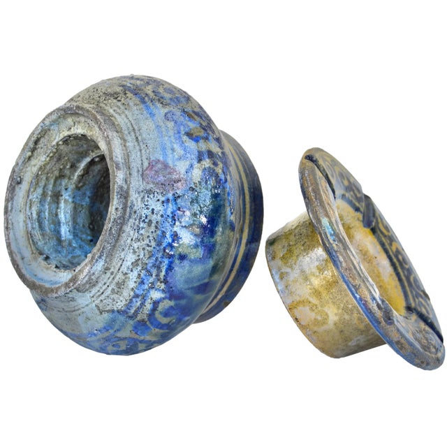 Antique Handmade Moroccan Ceramic Ashtray With Blues For Sale - Image 10 of 10