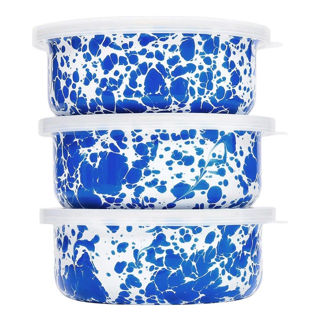 Crow Canyon Home Splatterware, Storage Bowl Set in Blue & White - 3 Pieces For Sale
