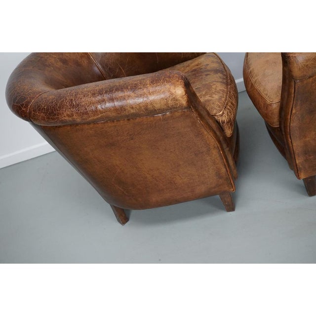 Vintage Dutch Cognac Colored Leather Club Chairs, Set of 2 For Sale - Image 14 of 18