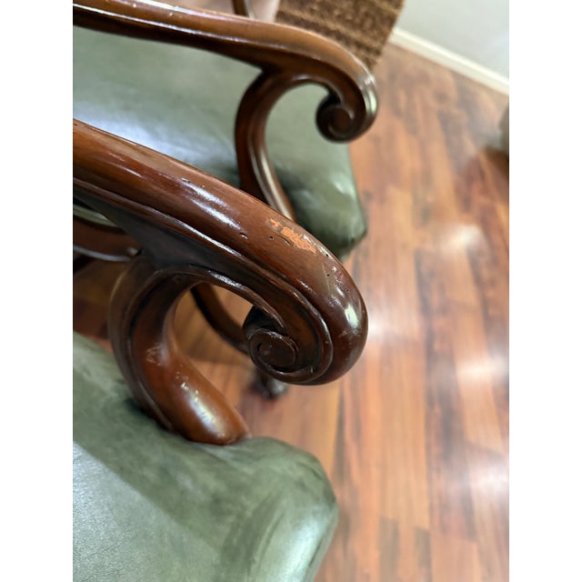 Army Green Late 20th Century Louis XV-style Carved Wood Armchairs - Set of 2 For Sale - Image 8 of 12