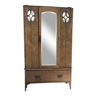 Antique Early 1900s Rustic Mirrored Wardrobe For Sale