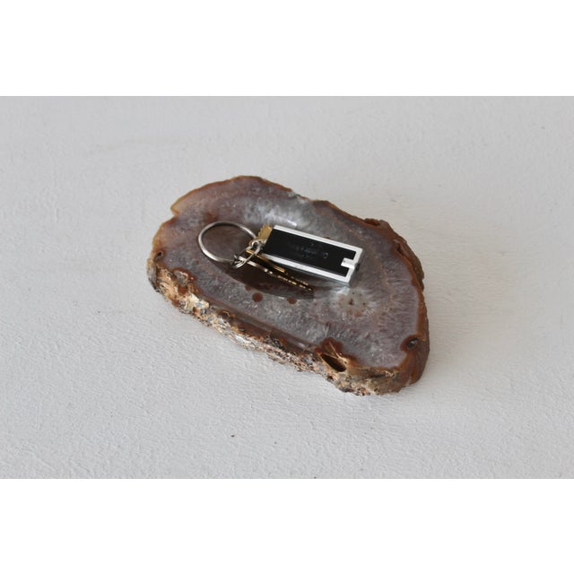 Vintage Mid Century Polished Brown White Agate Ashtray Candy Dish Cashpot For Sale - Image 15 of 15