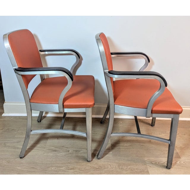 GoodForm Mid-Century Goodform Aluminum & Terracotta Vinyl Arm Chairs - A Pair For Sale - Image 4 of 14