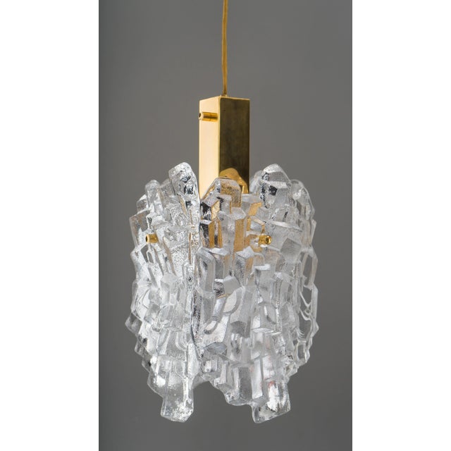 Gilt Ice Glass Pendant Lamp by J. T. Kalmar for Kalmar, 1950s For Sale - Image 9 of 18