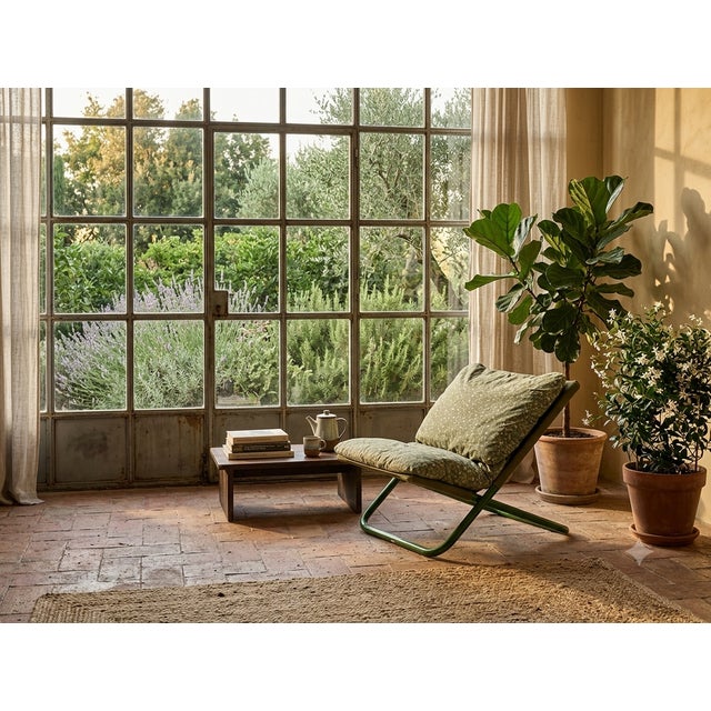 Vintage Lounge Chair in Green Metal and Canvas with Floral Cushion from Arflex For Sale - Image 13 of 14