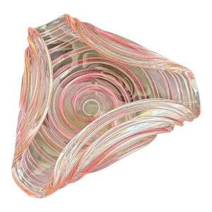 Vintage Art Glass Dish Pink Ribbon Ribbed Swirl Decorative Bowl